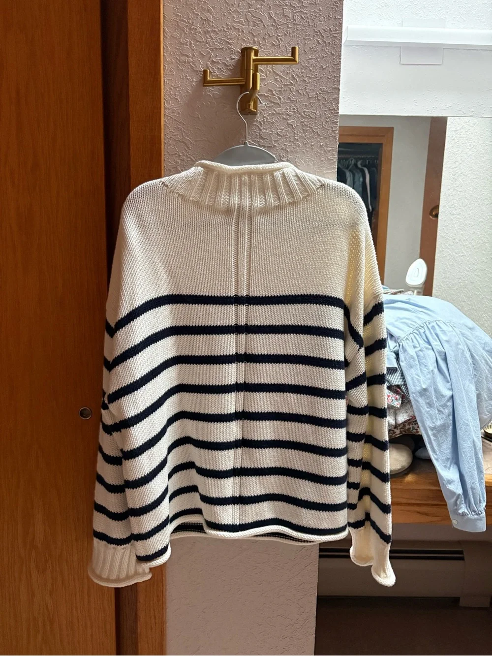 J. Crew Cream and Black Striped Rollneck Sweater